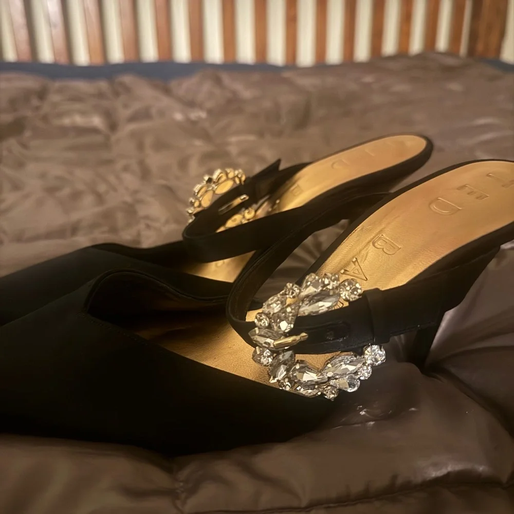 Ted Baker Black Satin Heels with Crystal Embellishment - Picture 6 of 8